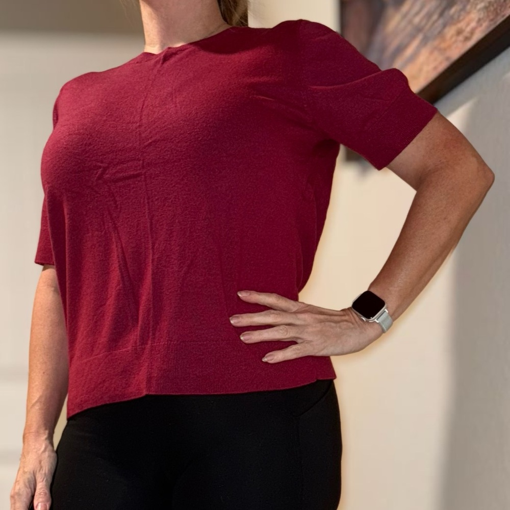 Ann Taylor Factory Deep Red Short Sleeve Sweater - Picture 2 of 11